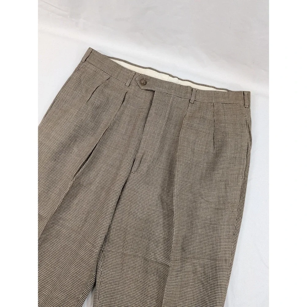 Harold Powell‎ 36x30 100% Wool  Trousers Pleated Cuffed Micro Houndstooth Exc!!!